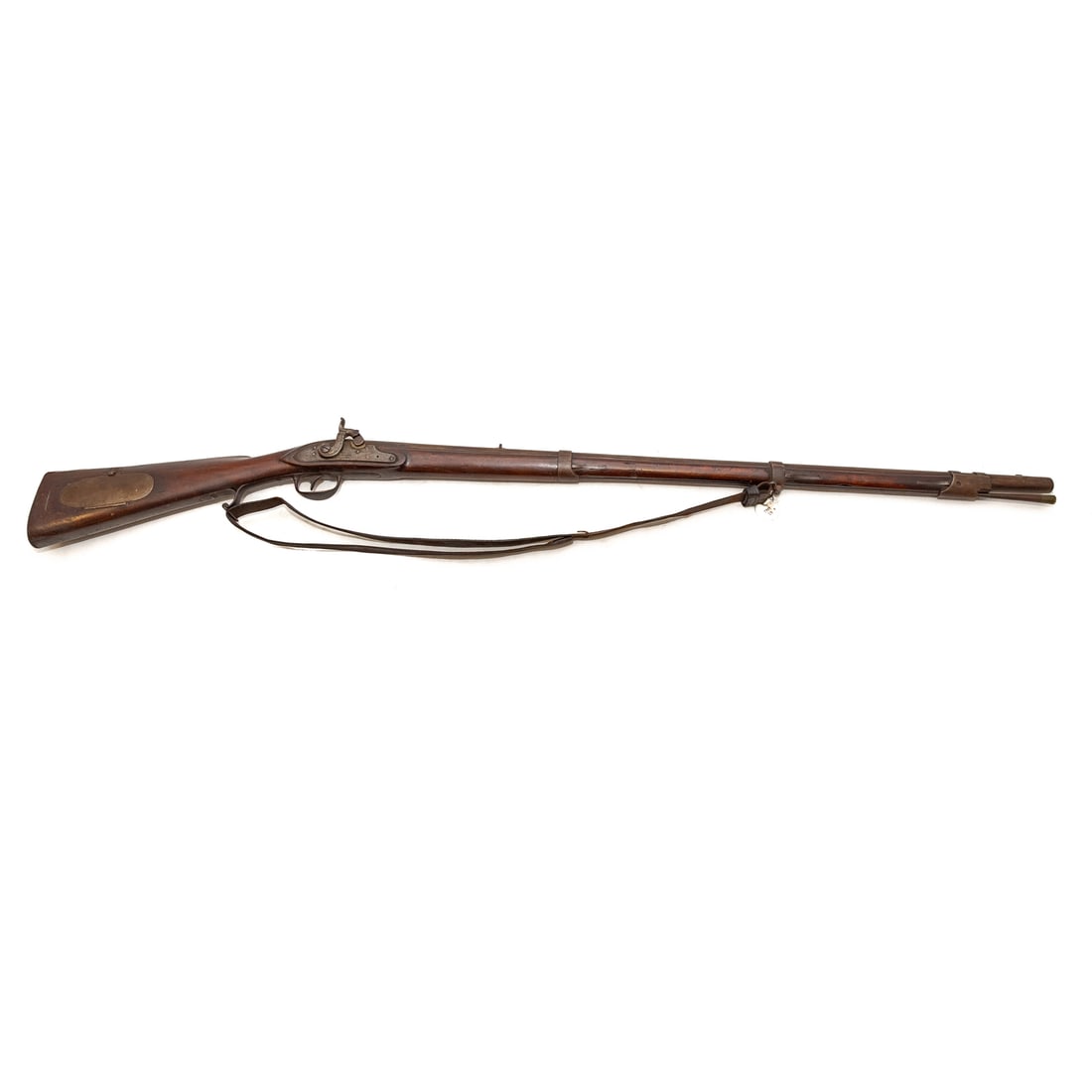 A Deringer Model 1817 Common Rifle: Manufacturd by Henry Deringer, Philadelphia, on contract, 1827; percussion conversion rifle, .54 caliber; the barrel, 37 1/2 in. L; leather shoulder strap; the lock plate stamped "U.S. / H. Deringer, 