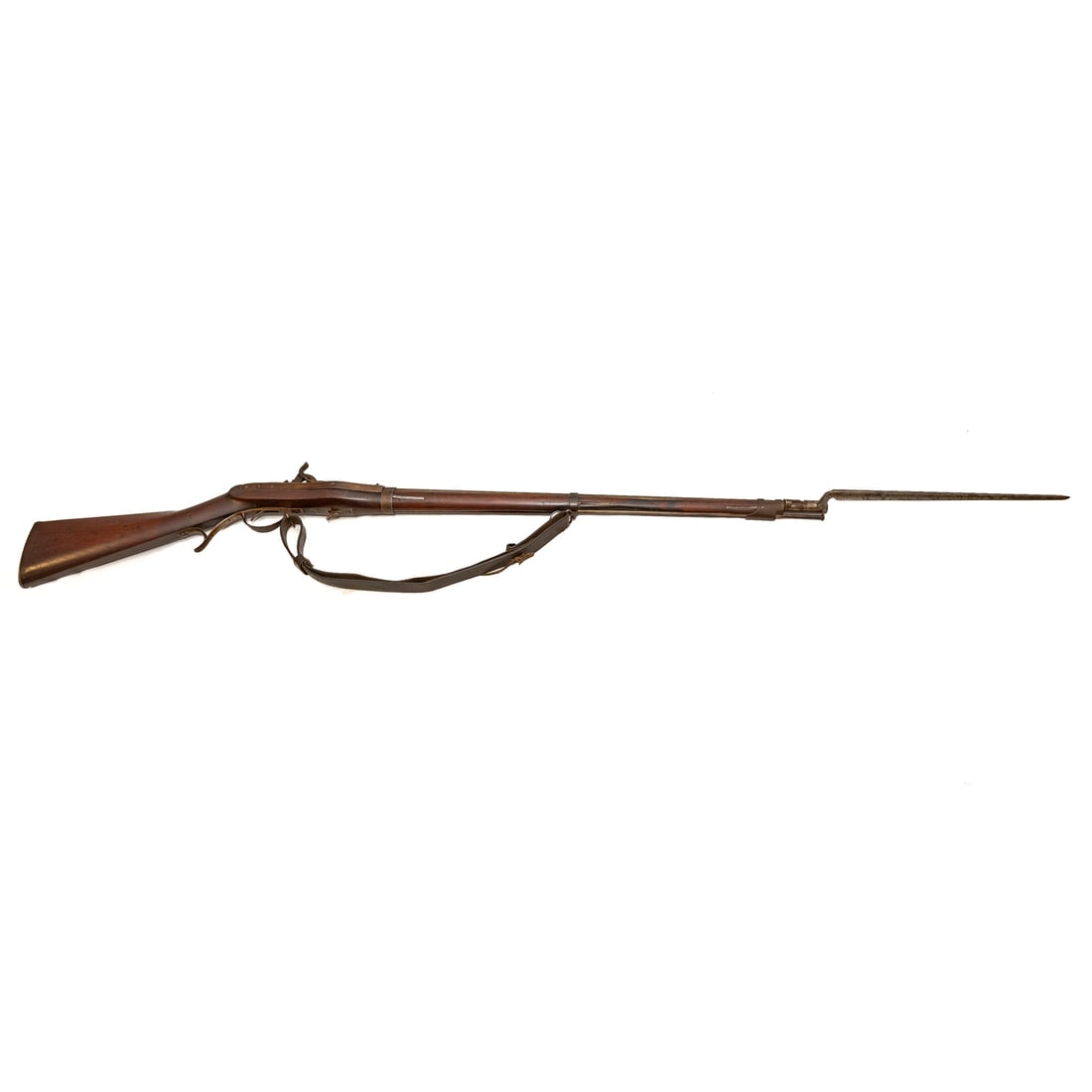 A Model 1841 Hall Rifle: Made by Simeon North, Middletown, Ct.; falling block breechloader; .52 caliber paper cartridge with percussion priming; the barrel, 32 in. L; leather shoulder strap; regulation bayonet; marked "PX 77A