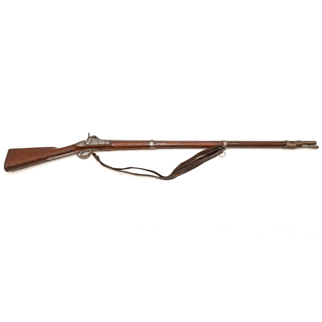 A Daniel Nippes Model 1840 Percussion Musket: Daniel Nippes, Mill Creek, Pa., 1848; Percussion conversion musket; .69 caliber; the barrel, 42 in. L; leather shoulder strap; the lock plate marked "D. Nippes, US," in front of hammer and "Mill Creek