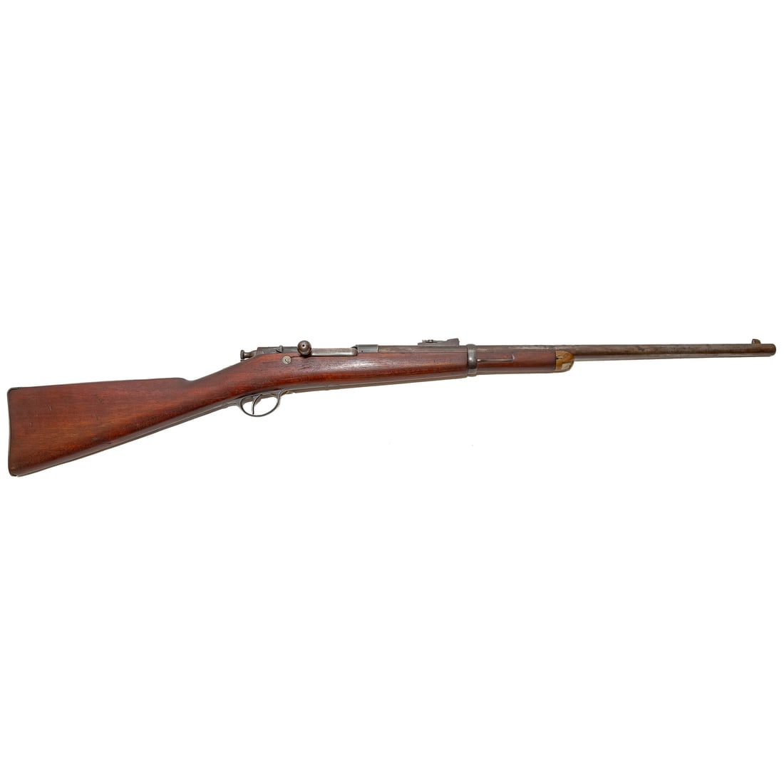 A Winchester Hotchkiss Model 1876 Carbine Rifle: Second model; serial number 12775, marked on top left side of receiver; a bolt action repeating rifle with 5-round magazine in butt stock.45-70 caliber, centerfire cartridge; the barrel, 24 in. L.; sa