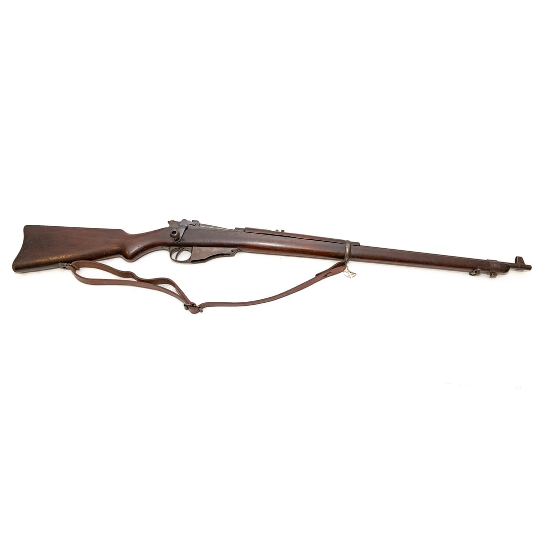 A Winchester Model 1895 Lee Rifle: U.S. Navy serial number 8558; straight pull bolt action, with magazine feed; 6 mm caliber (the first metric cartridge adopted by the U.S.); the barrel, 28 in. L; with a leather shoulder strap; the lef