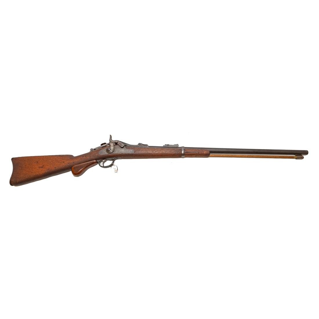 A Modified Springfield Model 1873 Trapdoor Rifle: .45/70 caliber; 26 in. L, barrel; the lock plate marked "U.S. Springfield," and American eagle; "Model 1873," stamped on top of receiver with eagle head and "U.S."; "V.P.," and eagle head stamped on l