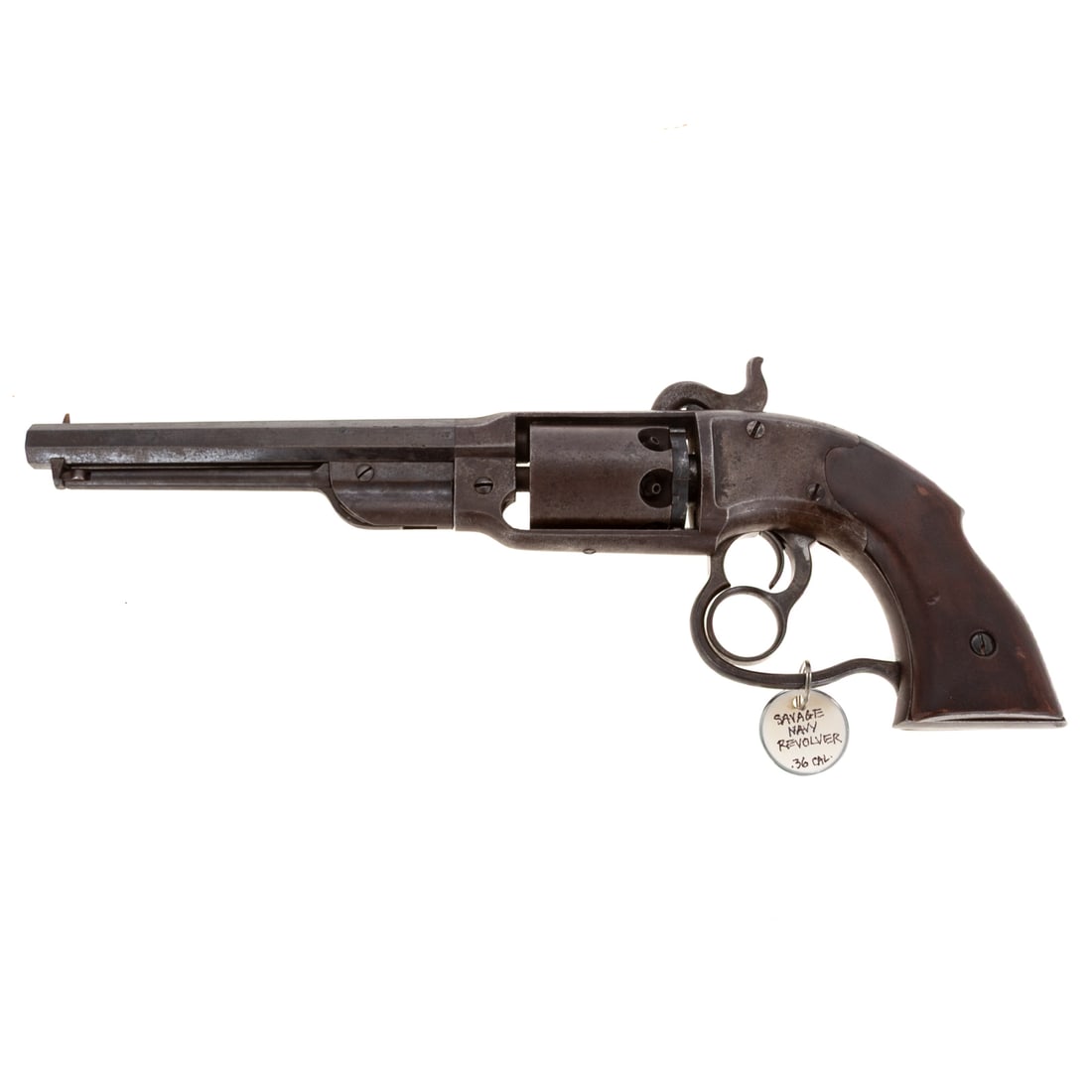 A Savage Model 1861 "Figure 8" Navy Revolver: Produced 1861-'62, without serial numbers; with proto-double-action mechanism developed by H. North; .36 caliber; the barrel, 7 in. L; top of barrel stamped "Savage R.F.A. Co., Middletown, C / H.S. No