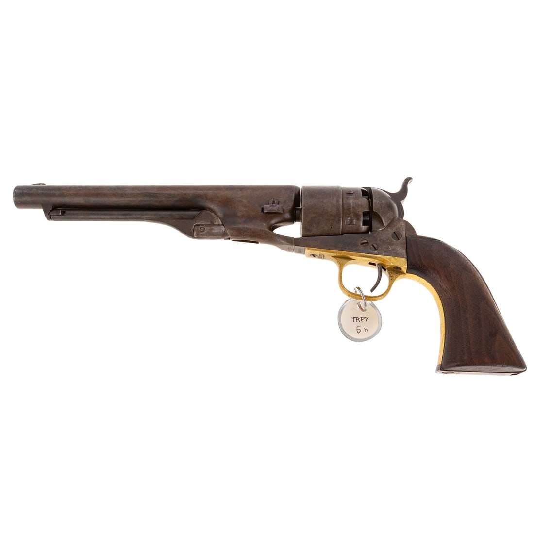 A Colt Model 1860 Army Percussion Revolver: Serial number 113473, marked four times to underside; single action percussion firing mechanism; .44 caliber; the barrel, 8 in. L; top of barrel marked "Address Col. Sam L. Colt, New York, U.S. Americ