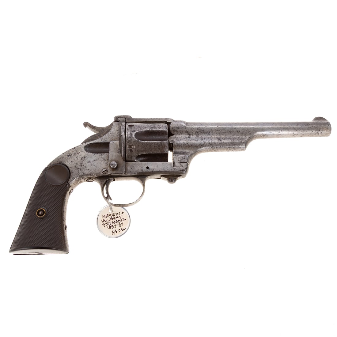 A Merwin & Hulbert Third Model Frontier Revolver: Manufactured by Hopkins & Allen, 1883-'87, large-frame revolver; .44 caliber; the barrel, 6 3/8 in. L; marks and stamps heavily worn and most not visible; 12 in. L, overall Provenance: From The Estate