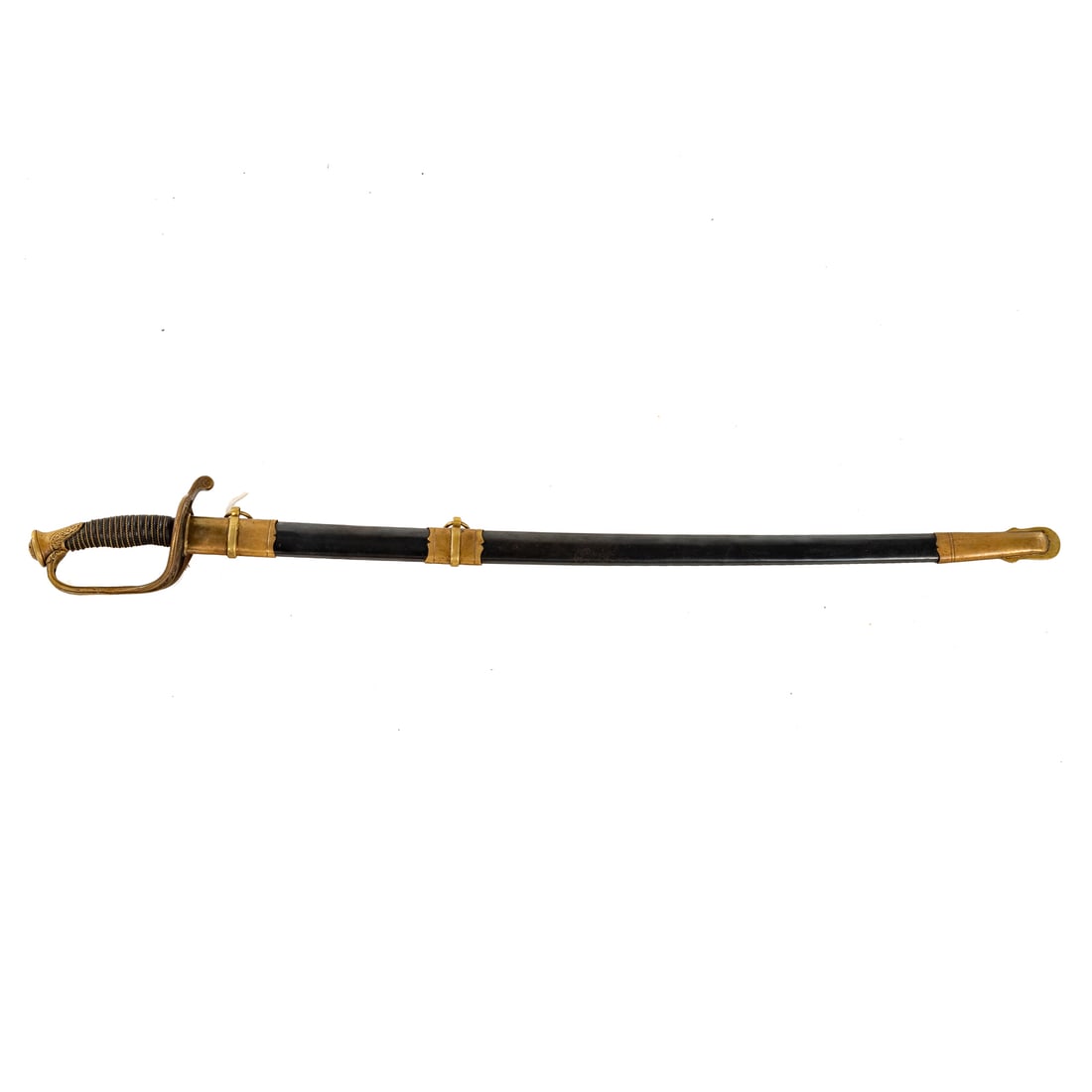 A W.H. Horstmann & Sons Foot Officers Sword: Gebruder Weyersberg Solingen model 1850, Philadelphia; heavily engraved blade, but worn; one side stamped with "E Pluribus Unum," and the American shield; the other side marked with large "U.S.," and 