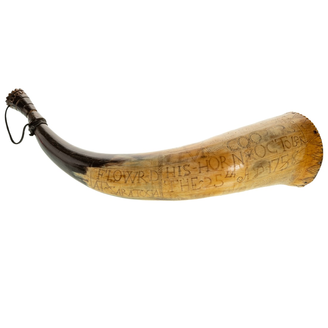 An Engraved Powder Horn, Saratoga, NY, 1758 (1 of 6)
