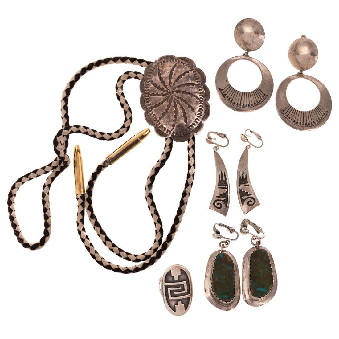 A Collection of Southwestern Jewelry & Bolo Tie in Silver (1 of 5)