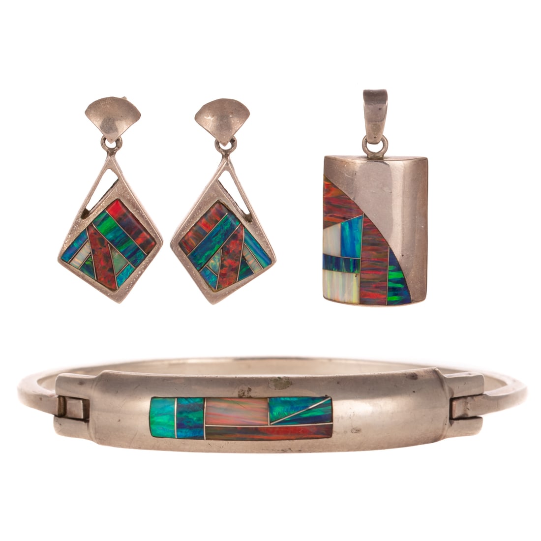 A Opal Inlay Bracelet, Pendant & Earring Set in Sterling Silver (1 of 3)