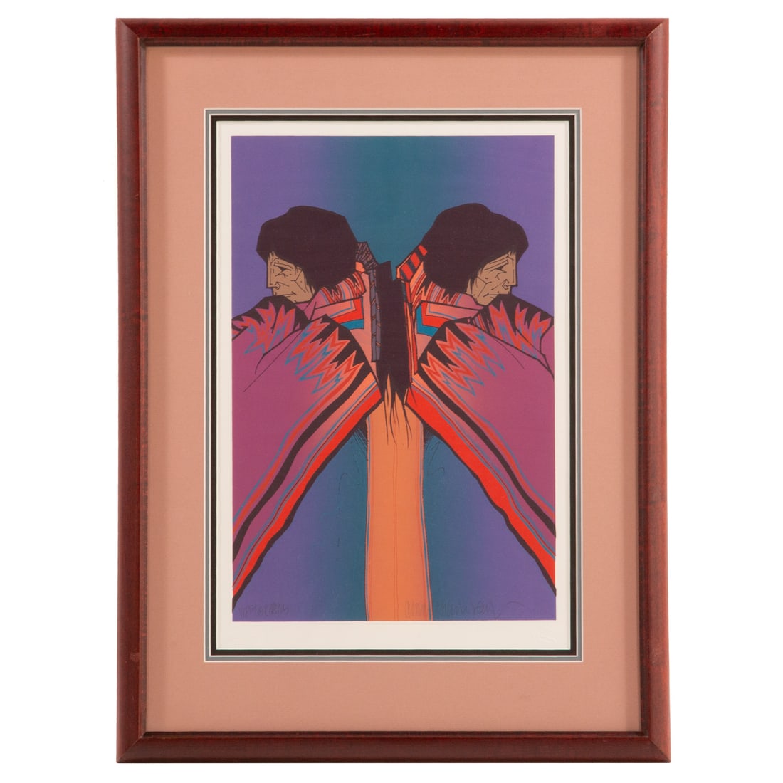 Amado Maurilio Pena. "Dos Mujeres," serigraph: (American, b. 1943) Serigraph on paper, artist's proof ed. 12/15, signed lr with blind stamps, additional documentation attached on verso, sight size: 19 1/2 x 13 in., framed size: 27 1/2 x 20 1/2 in.