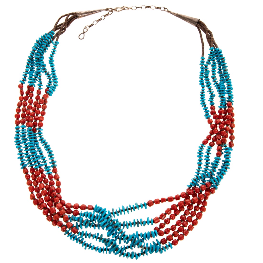 A Multi-Strand Coral & Turquoise Necklace in Sterling Silver (1 of 4)