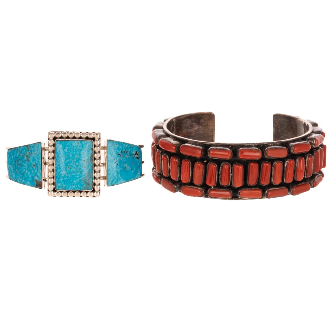 Two Coral & Turquoise Cuffs in Sterling Silver (1 of 5)
