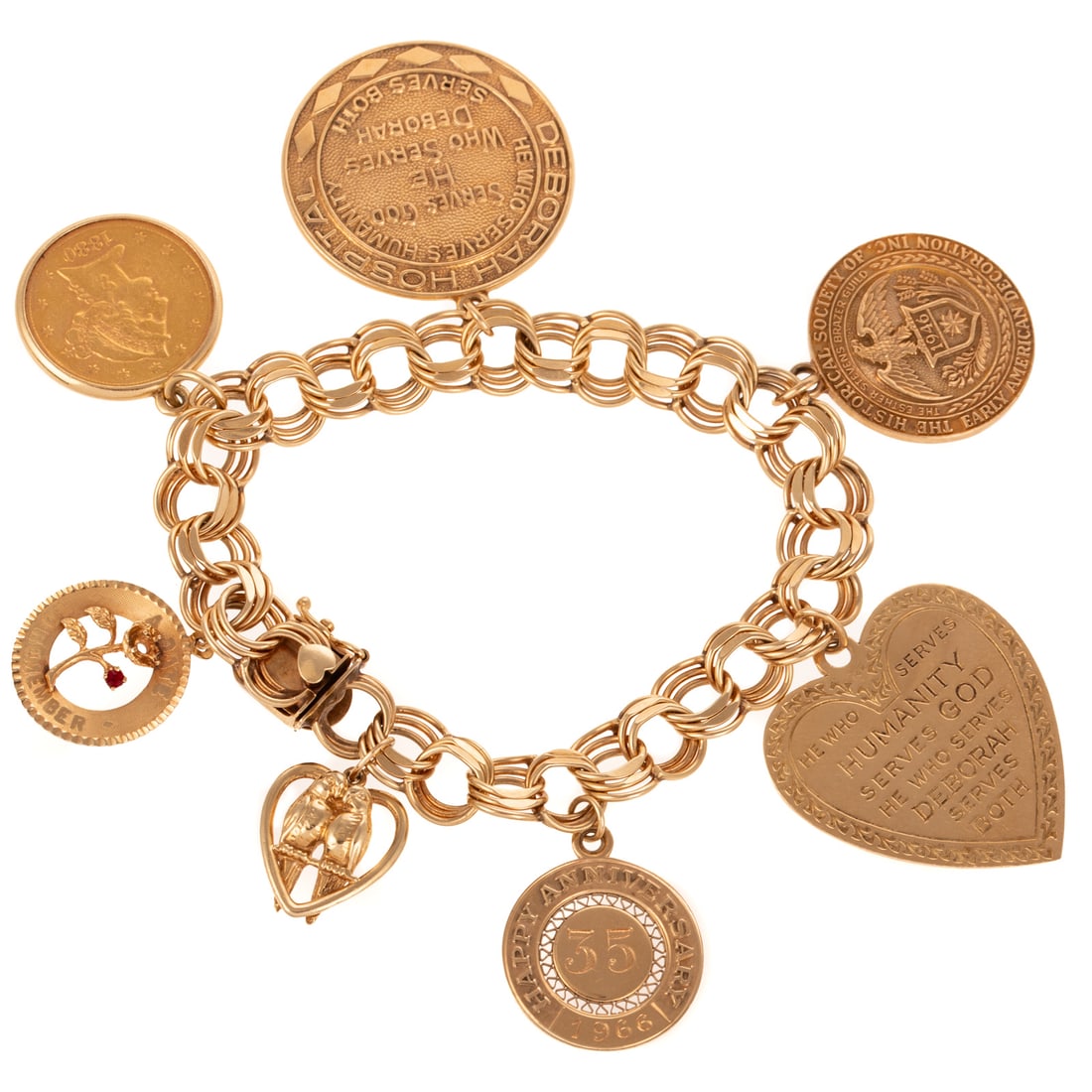 A Charm Bracelet With Liberty Head $5 & Six Charms in Gold (1 of 6)