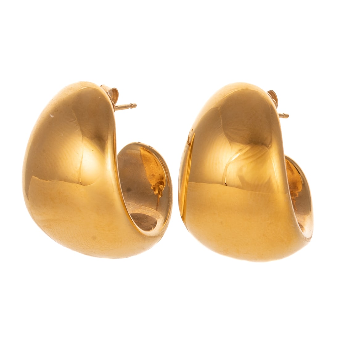 A Pair of Classic High Polish Half Hoops in 14K: 14K yellow gold half hoop earrings, high polish finish, posts with friction backs, signed "JC," 1 in. L, 4.6 grams