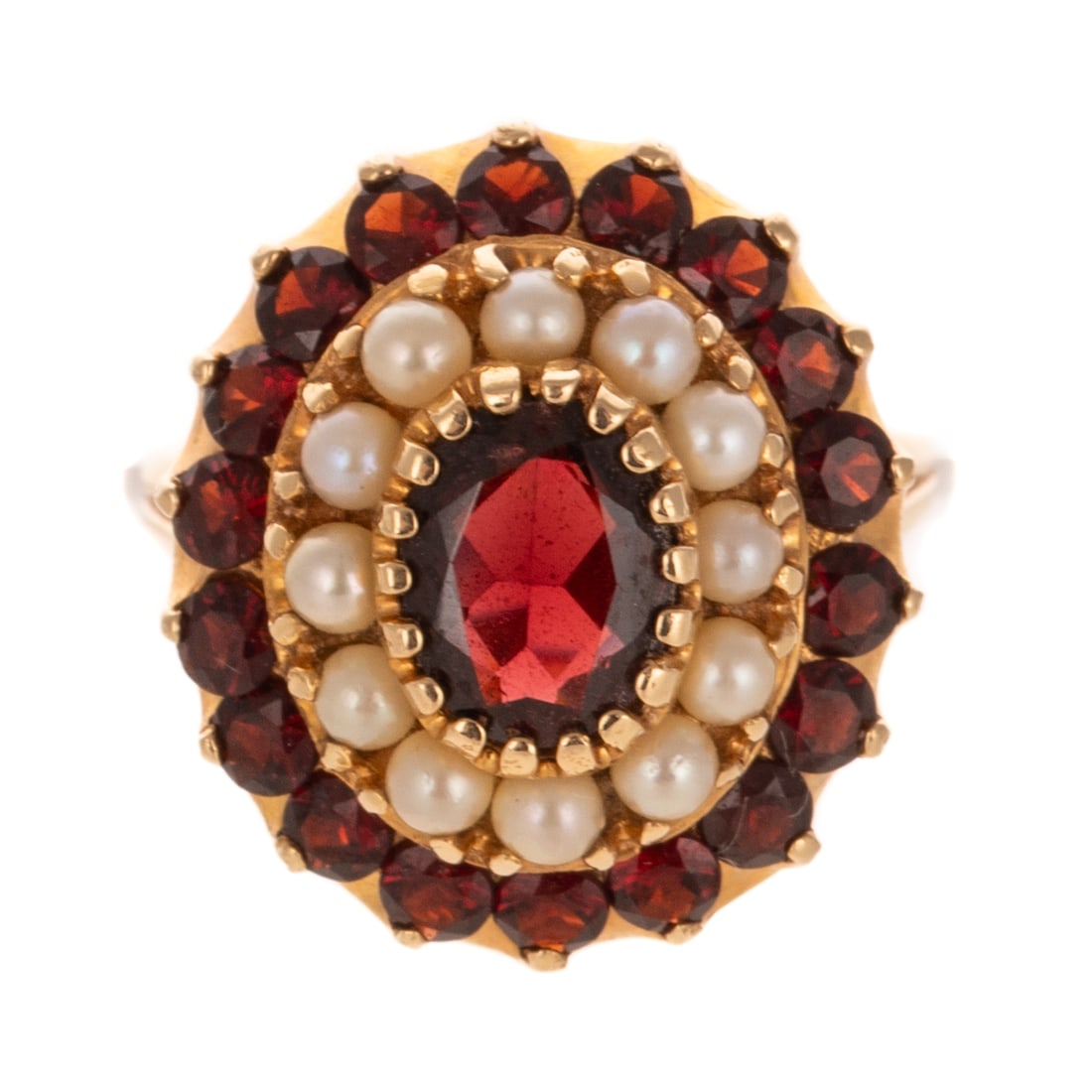 A Garnet & Seed Pearl Dinner Ring in 14K (1 of 5)