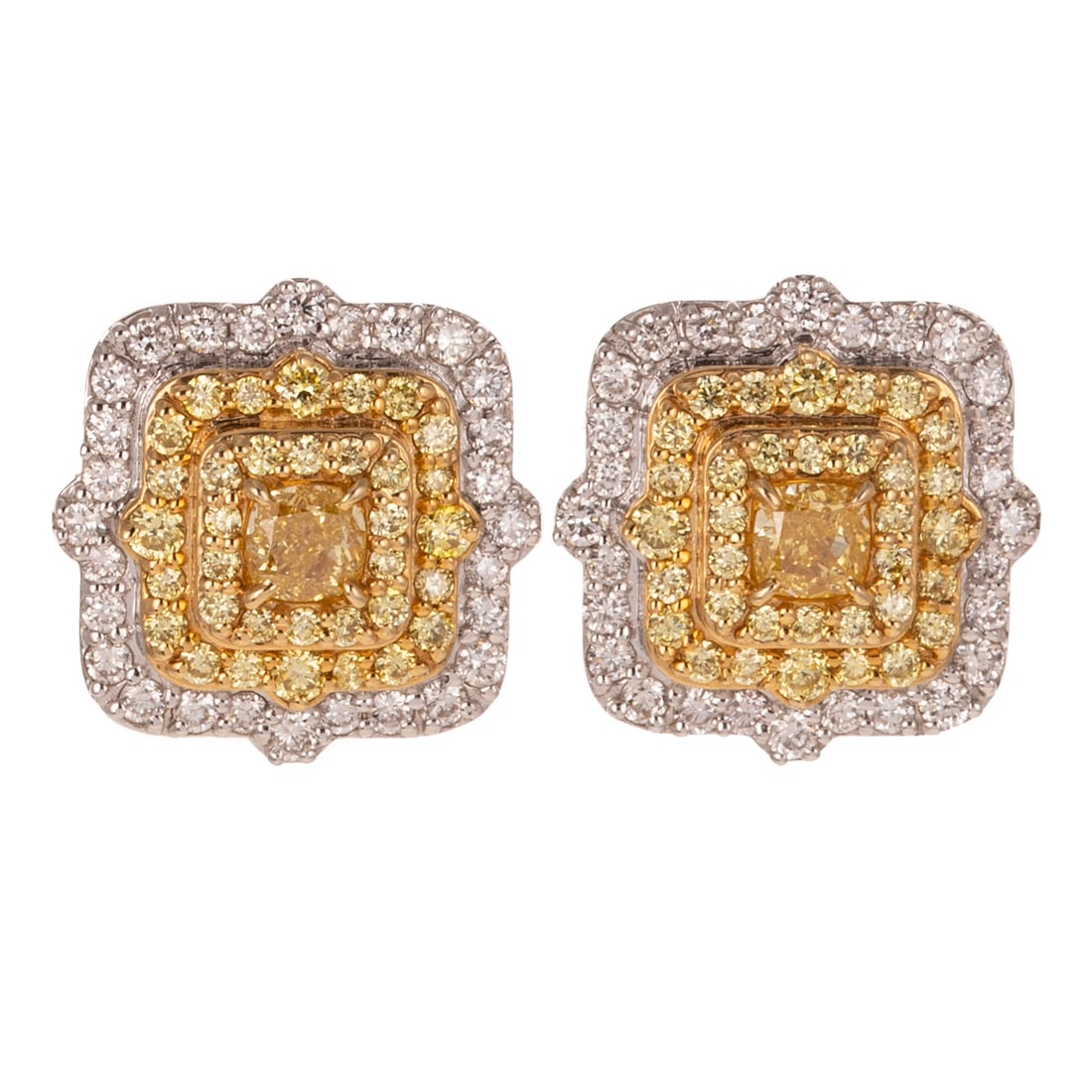 A Pair of Yellow Diamond Flower Studs in 18K (1 of 3)