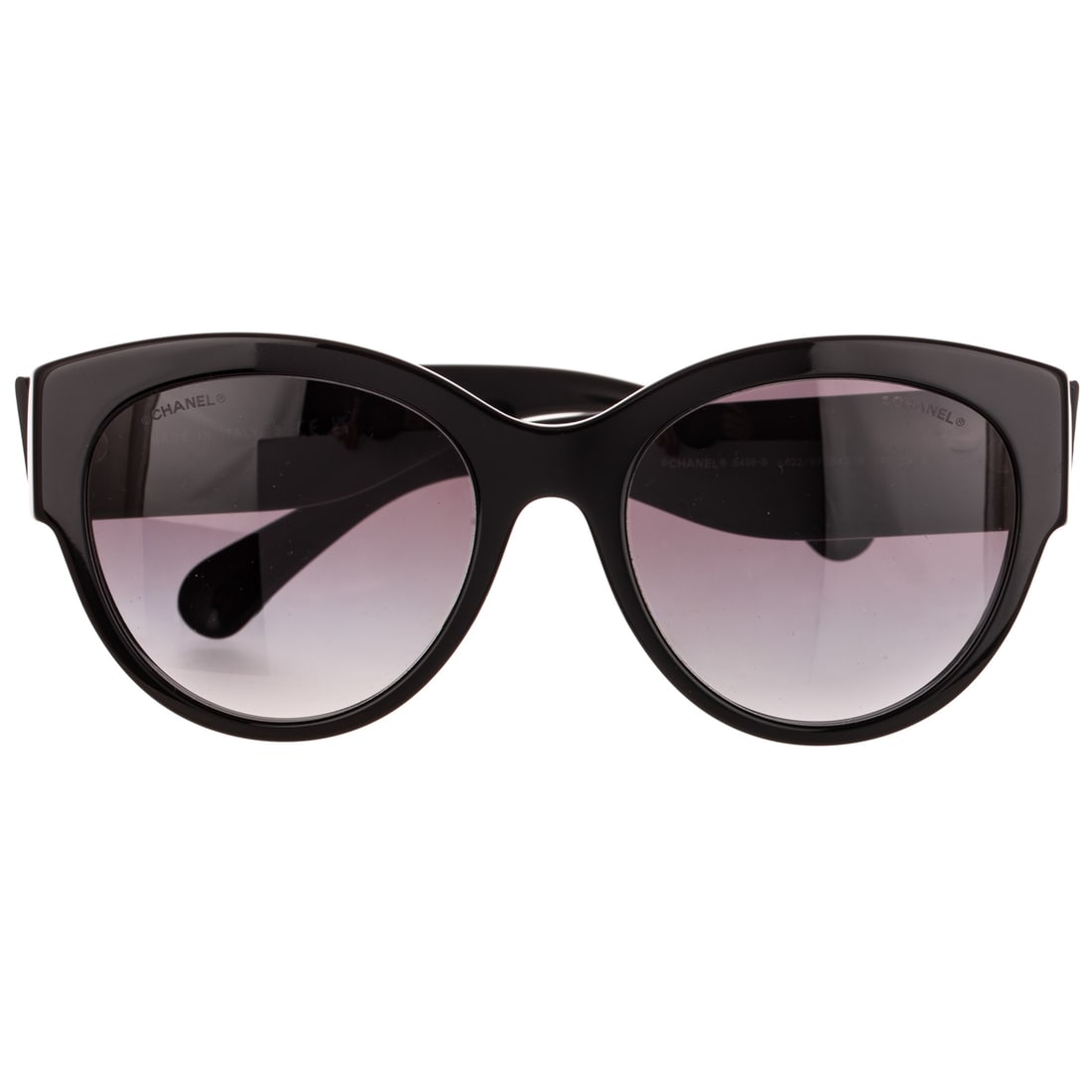A Pair of Chanel Butterfly Interlocking CC Logo Sunglasses: A pair of black Chanel interlocking CC logo sunglasses, 5498-B c.622/S6 54? 19 140 3N S, includes original case