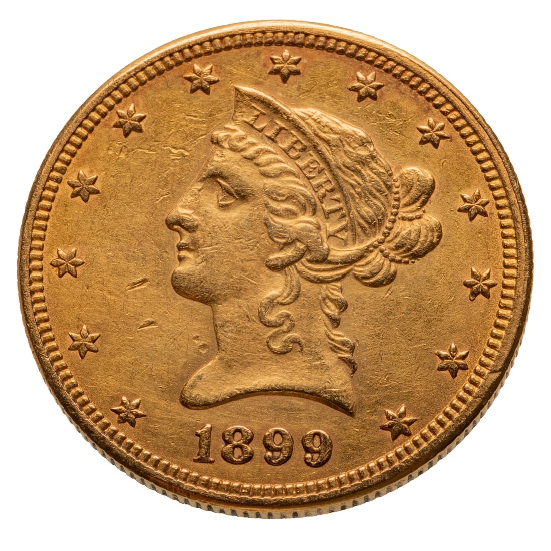 1899 $10 Liberty Gold Eagle AU Details: Both sides wiped and AU details present