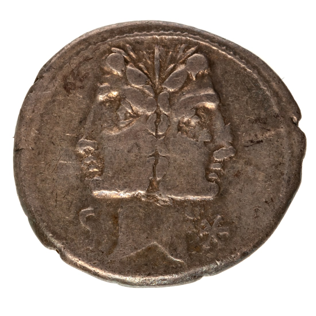 Roman Republic Mn Fonteius AR Denarius: Obv - Jugate - Laureate heads of the Dioscuri and Rev - C FONT Galley right over ROMA 169 BC is referring to an ancestor - Scarce to Rare type