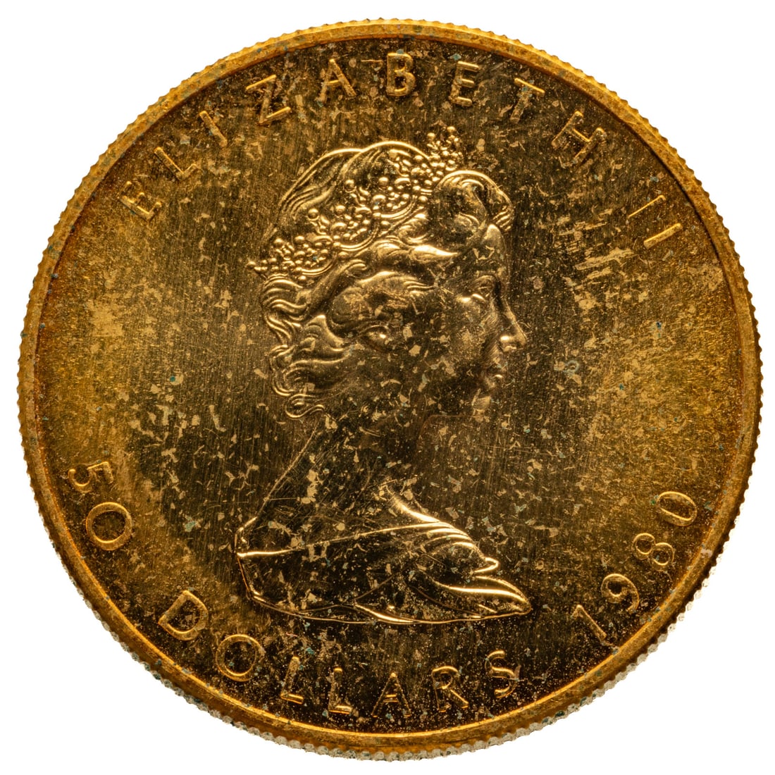 1980 1 Oz Gold Canadian Maple Leaf: .9999 pure and passed Sigma test, some pleasant obverse rim toning