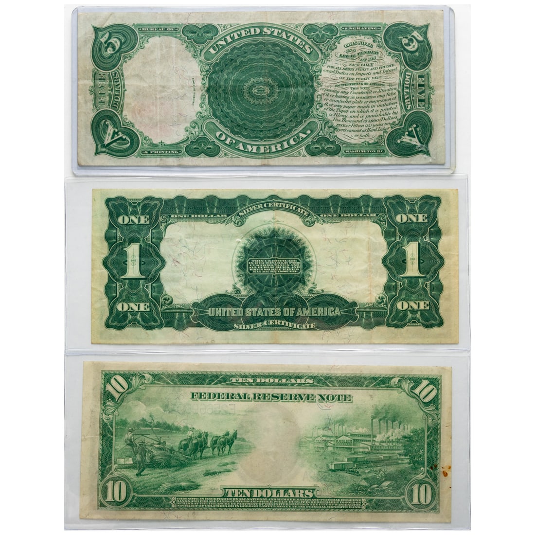 Three Iconic US Large Size Currency Notes - 2