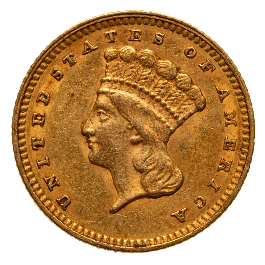1862 Ty 3 Gold Dollar XF45: Nice example of the larger size Ty 3 gold dollar with sharp details