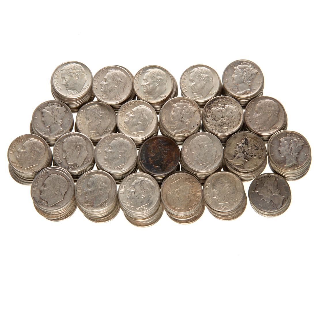 211 Silver Dimes - Mix of Mercury & FDR: Approx. 15.08 troy ounces of silver