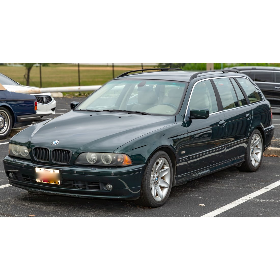 2003 BMW 525i Touring Wagon: 2003 BMW 525i Touring Wagon, Vin# WBADS434X3GE11774. 2.5L M54 inline-6 engine, 5 speed-automatic transmission, dark green exterior paint, tan leather interior, sunroof. Odometer reading 91,097 miles.