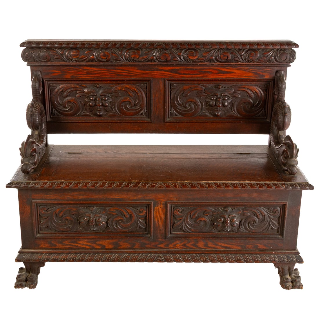 Renaissance Revival Carved Oak Hall Bench (1 of 4)