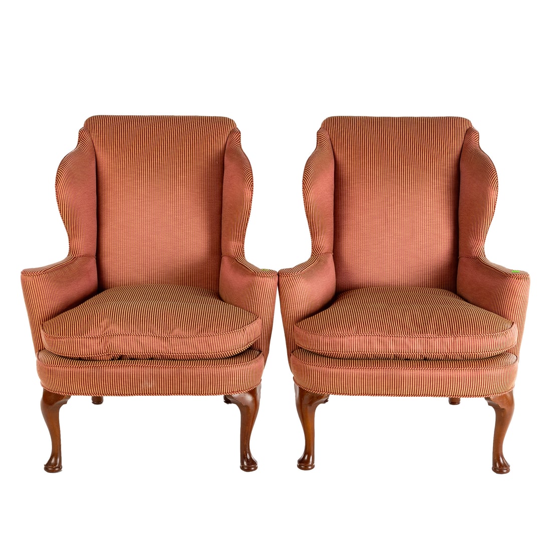 A Pair of Queen Anne Style Upholstered Wing Chairs (1 of 4)