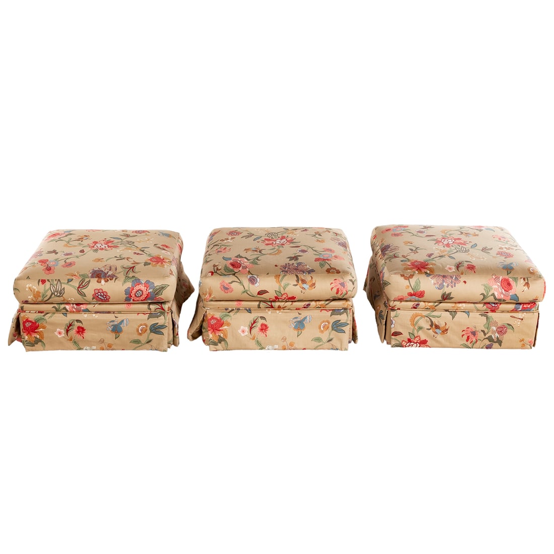 Three Custom Upholstered Floral Ottomans (1 of 5)