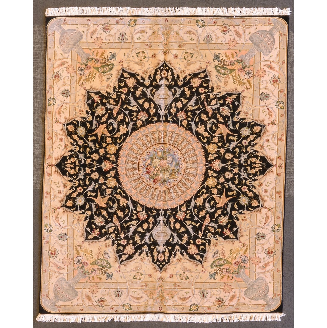Tabriz Rug, Persia, 6.7 x 8.2: Modern, hand-knotted, silk and wool pile