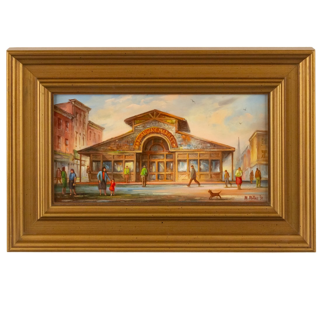 Melvin Miller. Broadway Market, oil: (American, 1937-2007) Oil on masonite, 1991, signed and dated "M. Miller" lr, numbered 1687 on verso, sight size: 5 x 9 1/4 in., framed size: 8 1/2 x 13 in. Provenance: Acquired from the artist, from