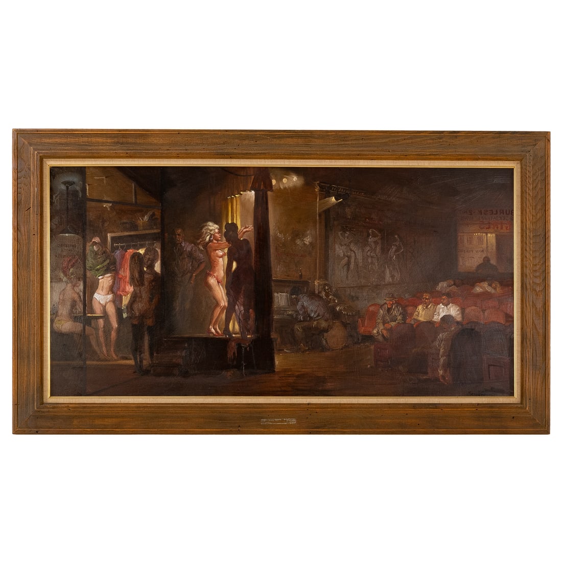 Joseph Sheppard. Nude Dancing Girls, oil: (American, b. 1930) Oil on masonite, signed "Sheppard" lr, sight size: 23 1/2 x 47 1/2 in., framed size: 31 by 55 in. Provenance: From the Estate of Jack Luskin, Baltimore, MD, acquired Alex Cooper Au