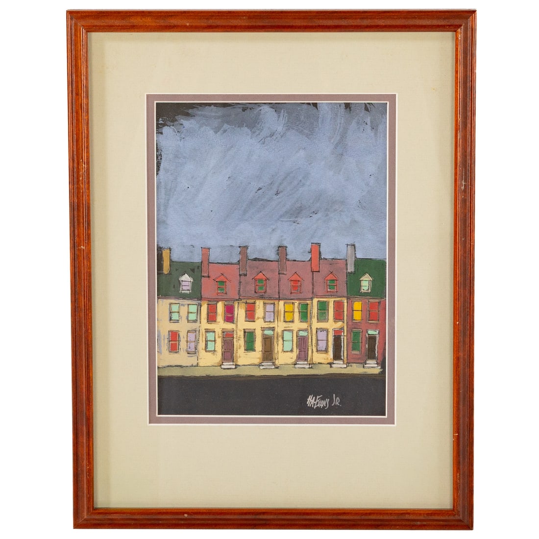 Harry A. Evans, Jr. Row Houses, gouache: (American, 1925-1995) Gouache on paper, signed "H.A. Evans Jr." lr, sight size: 9 x 6 3/4 in., framed size: 15 1/2 x 12 in. Provenance: From a private collection, Baltimore, MD