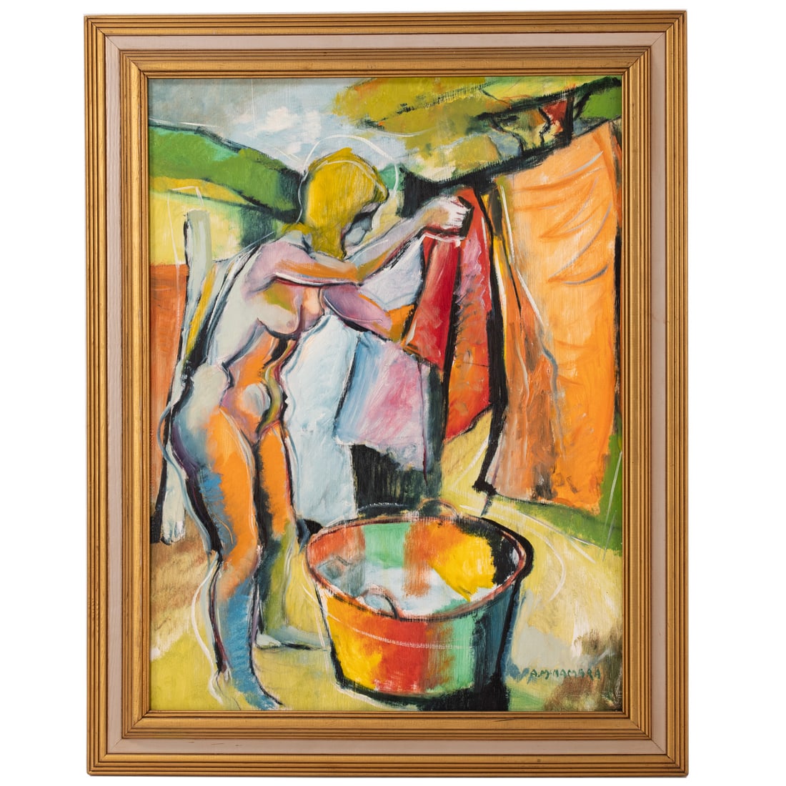 Alfred S. McNamara. Nude Hanging Wash, oil: (American, 1911-1994) Oil on board, signed "A. McNamara" lr, sight size: 23 1/2 x 17 1/2 in., framed size: 28 3/4 x 22 1/2 in. Provenance: Acquired Alex Cooper Auctioneers, January 2019, from a privat