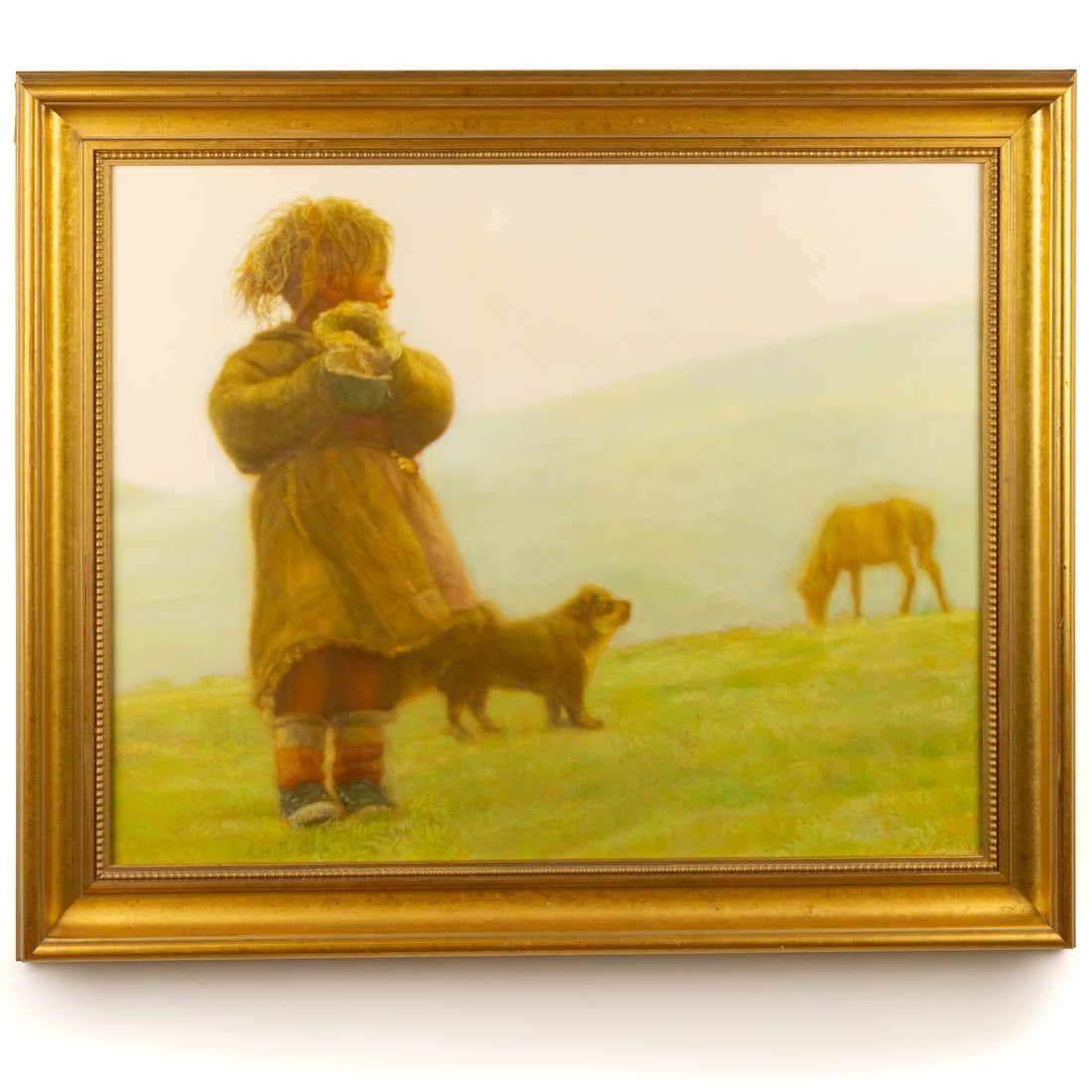 Zheng Zhiyue. Girl with Dog and Horse, oil: (Chinese, b. 1957) Oil on canvas, signed lr, sight size: 23 x 29 in., framed size: 29 1/2 x 36 in. Provenance: From a private collection, Baltimore, MD