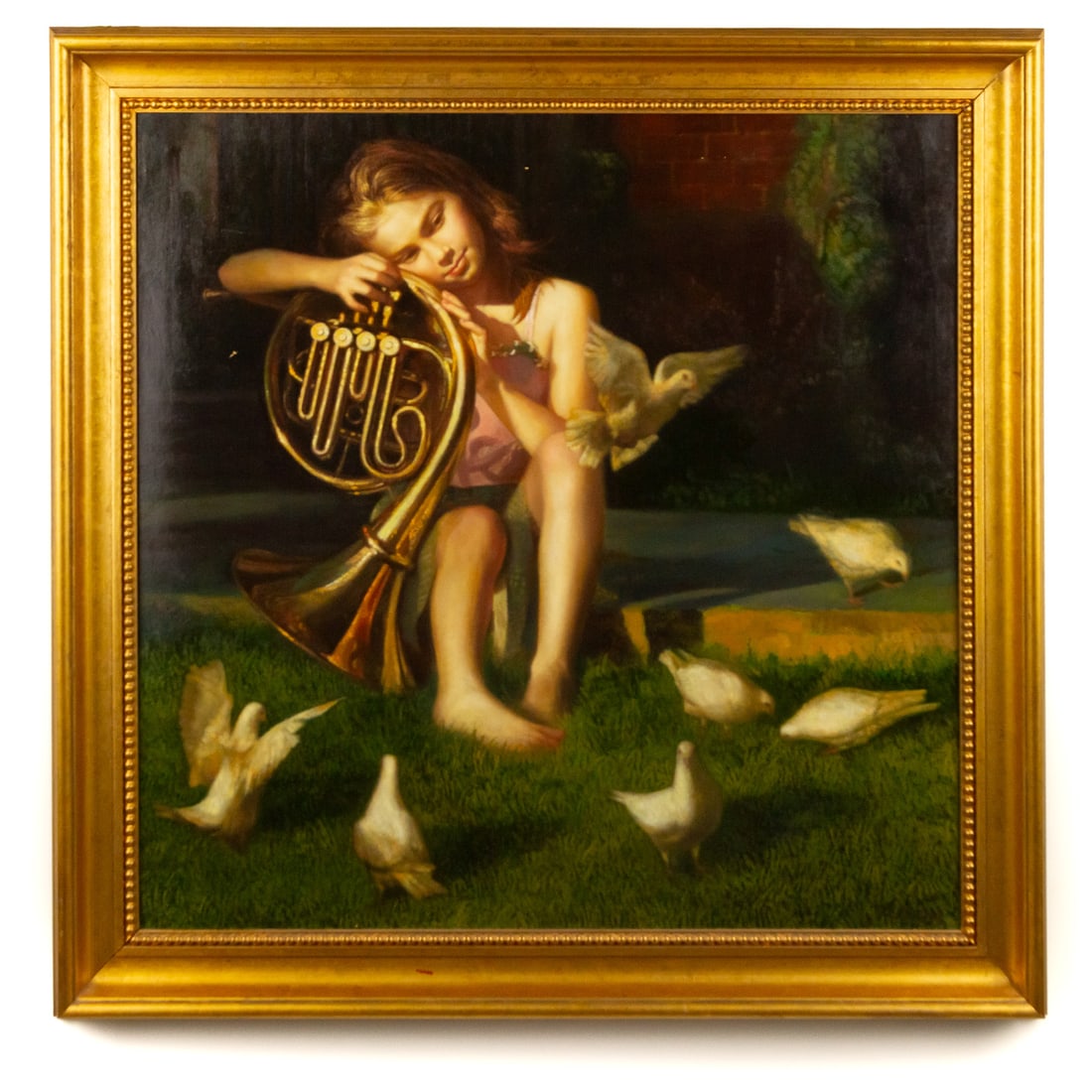 Zheng Zhiyue. Girl with French Horn and Doves, oil (1 of 4)