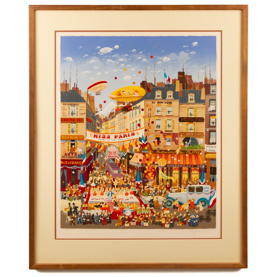 Hiro Yamagata. "Miss Paris," screenprint: (Japanese, b. 1948) Screenprint in colors, ed. 223/300, pencil signed "Yamagata" lr, sight size: 23 1/4 x 29 1/2 in., framed size: 37 1/2 x 30 3/4 in. Provenance: From a private collection, Baltimore,