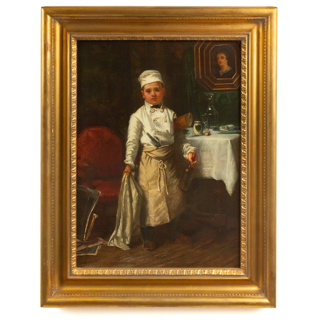 Carl Schlosser. Le Petite Chef, oil: (German,1832-1914) Oil on canvas, signed and dated "C. Schlosser 1860" ll, sight size: 19 1/2 x 14 in., framed size: 24 1/2 x 19 1/2 in. Provenance: From a private Maryland collection