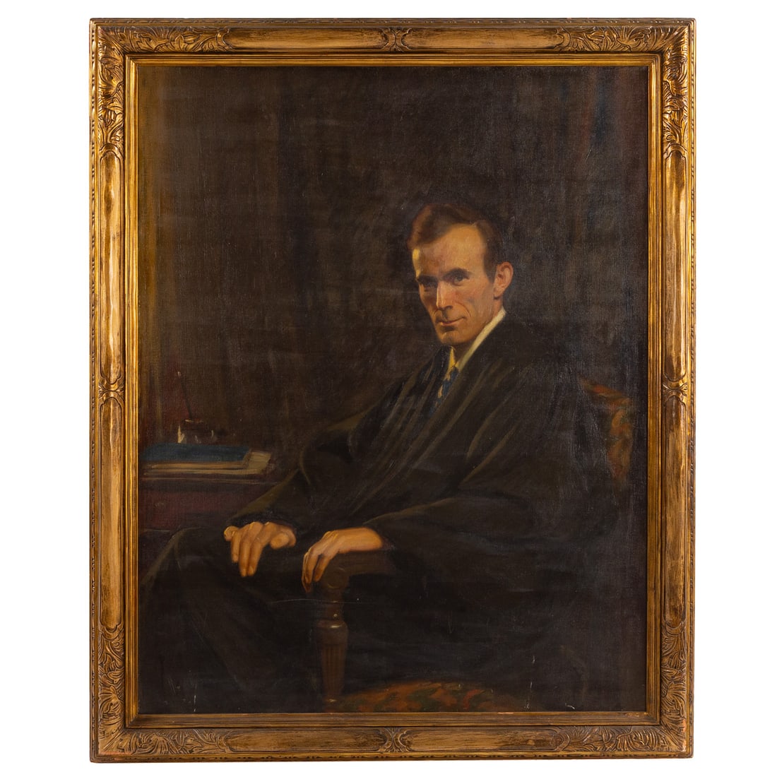 Thomas Cromwell Corner. Portrait of a Judge, oil: (American, 1865-1938) Oil on canvas, signed and dated "Thomas Corner, 1928" lr, sight size: 48 x 38 in., framed size: 54 1/2 x 44 1/2 in. Provenance: Exhibited at the 3rd Annual Exhibition of the