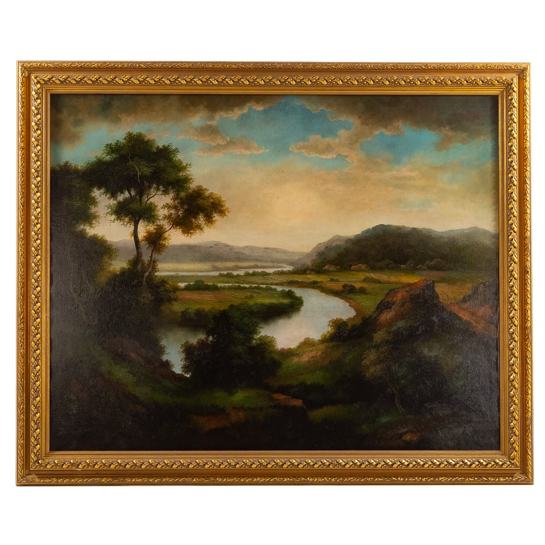 P. Poal. Landscape with Winding River, oil: (20th century) Oil on canvas, signed "P. Poal" ll, sight size: 48 x 60 in., framed size: 56 3/4 x 68 3/4 in. Provenance: From a private Maryland collection