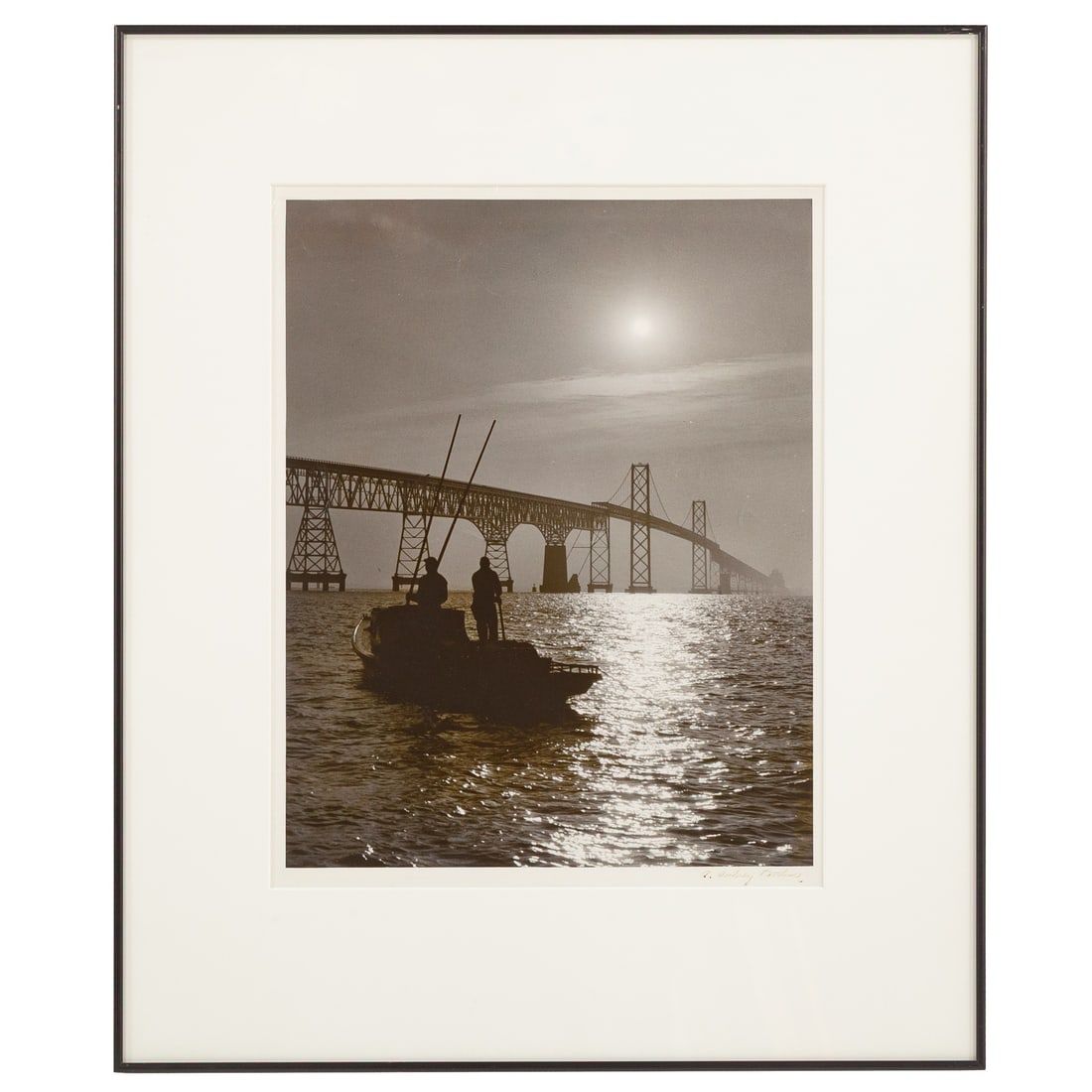 A. Aubrey Bodine. Oyster Tongers, photograph: (American, 1906-1970) Gelatin silver print, signed "A. Aubrey Bodine" lr., sight size: 13 1/2 x 10 3/4 in., framed size: 20 1/4 x 17 in. Provenance: From a private Maryland collection