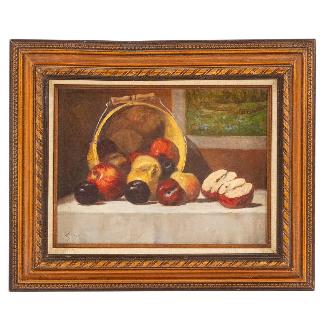 Nathaniel K. Gibbs. Still Life with Fruit, oil: (American, 1948-2018) Oil on panel, signed "N.K. Gibbs" ll, sight size: 9 x 12 in., framed size: 14 x 17 in. Provenance: From a private Maryland collection