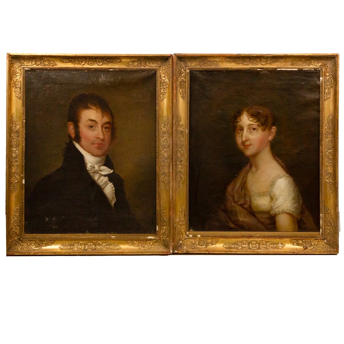 American School, 19th c. Portrait of a Couple, oils (1 of 10)