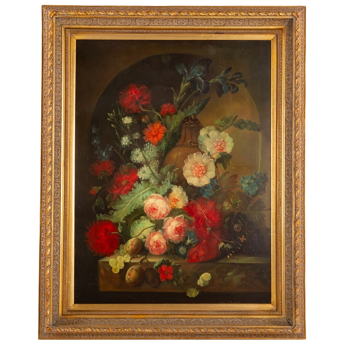 European School. Floral Still Life with Fruit, oil (1 of 3)
