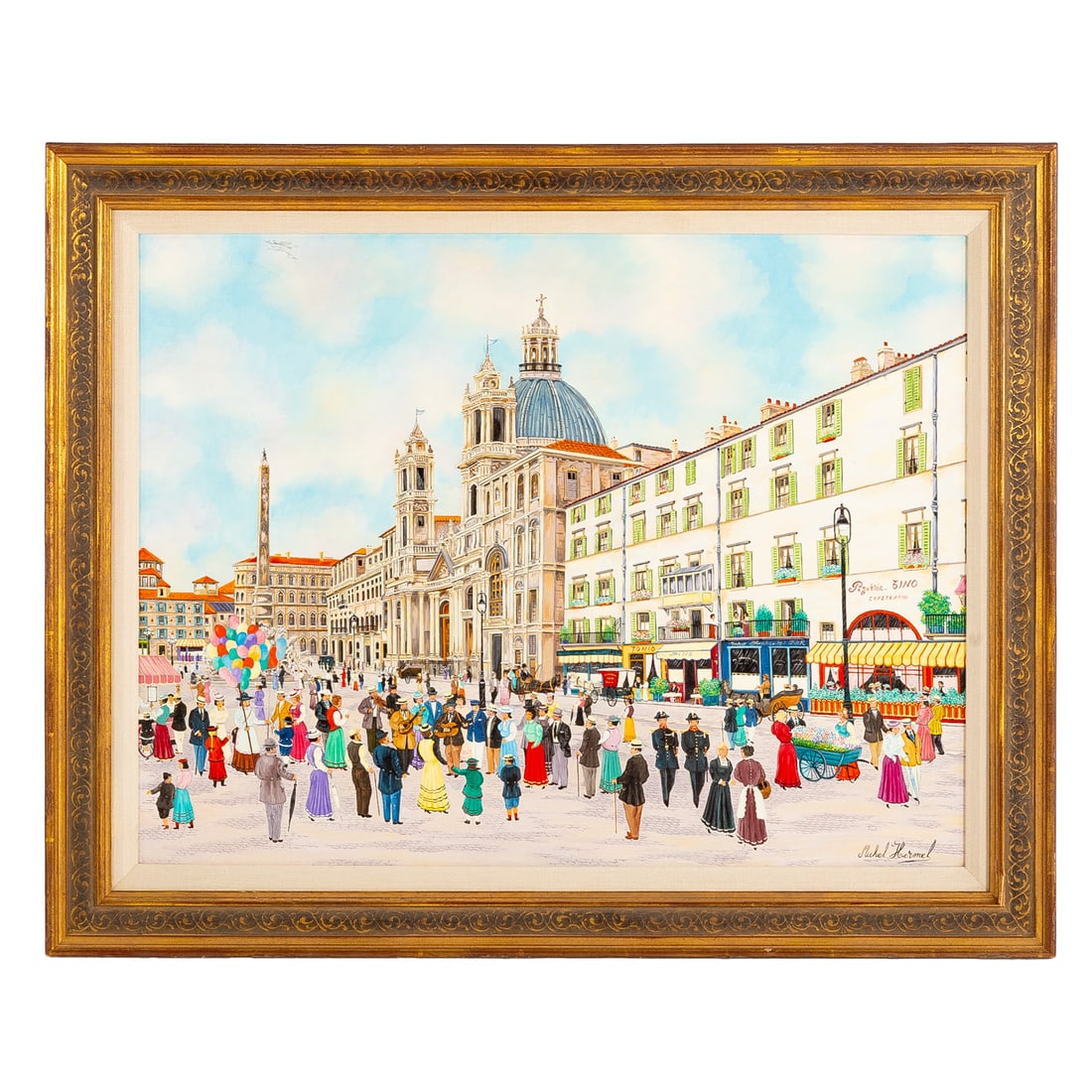 Michel Hermel. Piazza Navona, oil: (French, b. 1934) Oil on canvas, signed "Michel Hermel" lr, sight size: 19 x 25 in., framed size: 24 1/2 x 30 1/2 in. Provenance: From a private collection, Baltimore, MD