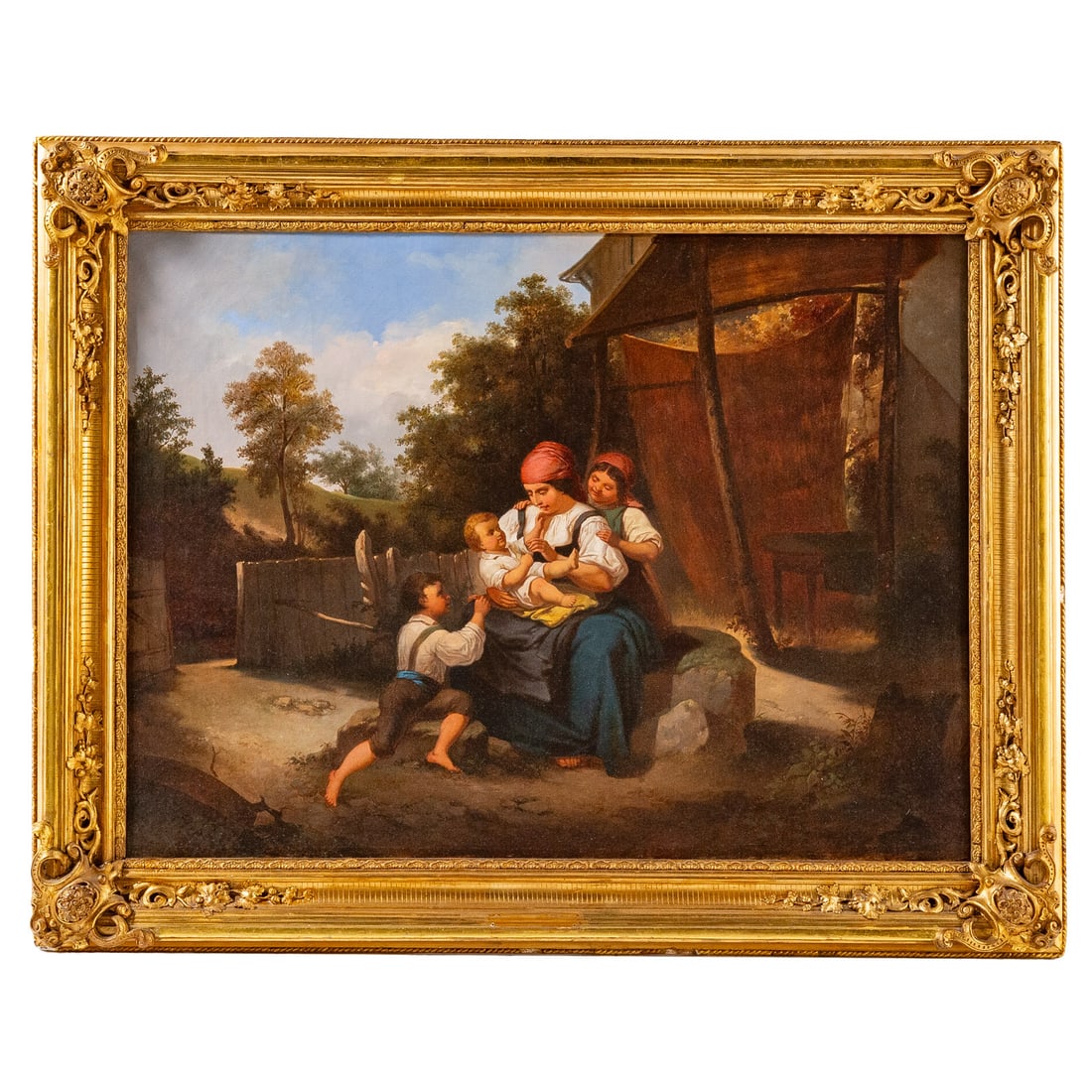 British School. Women and Children, oil: (19th century) Oil on canvas, unsigned with removed nameplate, sight size: 28 3/4 x 38 1/2 in., framed size: 38 x 47 in. Provenance: From a private collection, Annapolis, MD