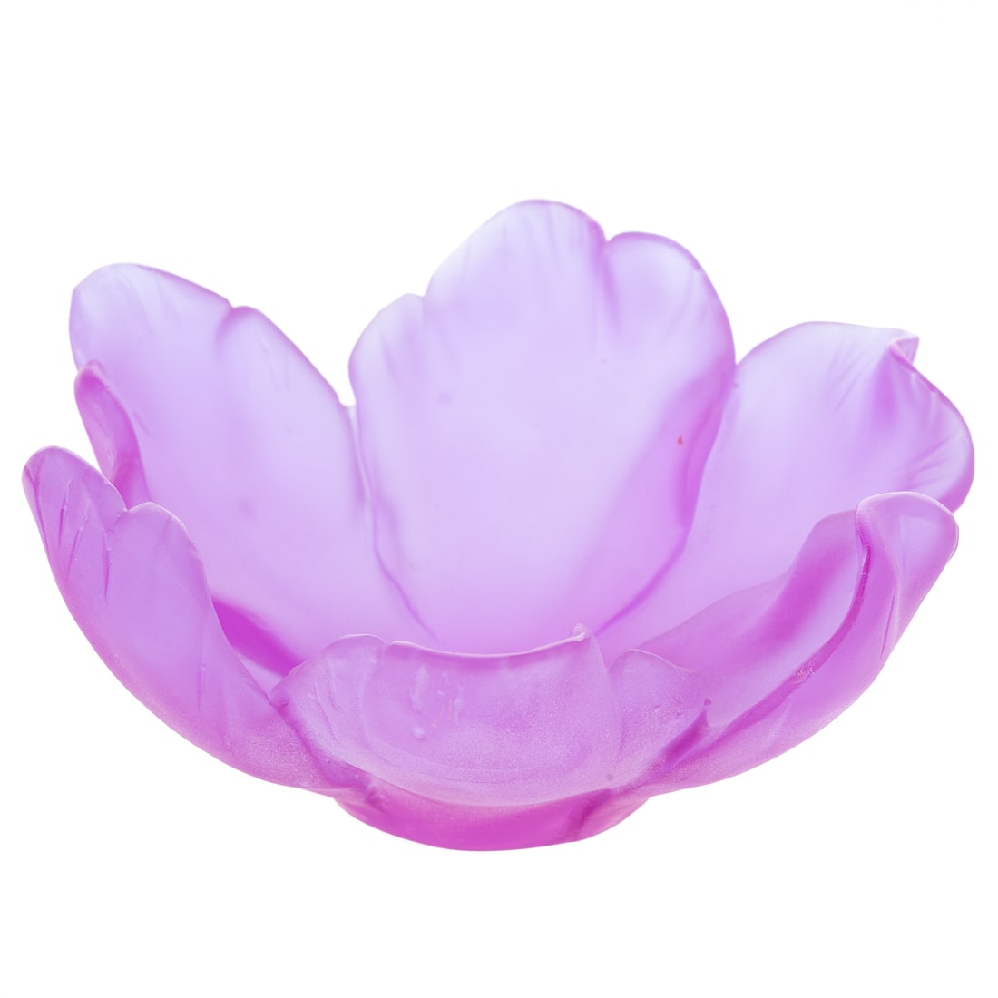A Daum Pate de Verre Flower Dish: (French) A purple Daum Pate de Verre flower dish, inscribed "Daum France" on bottom, 2 3/4 in. H, approx. 5 1/2 in. Diam.