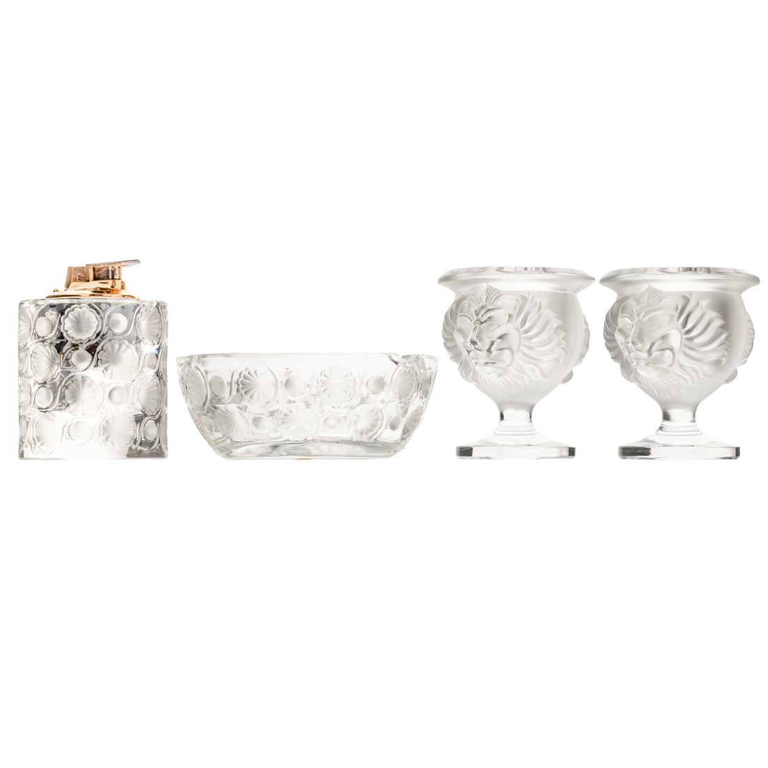A Pair of Lalique "Tete de Lion" Candlesticks & "Tokyo" Ashtray (1 of 8)